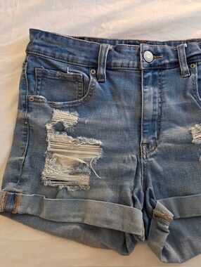 Aeropostale light blue denim shorts with contrast stitching